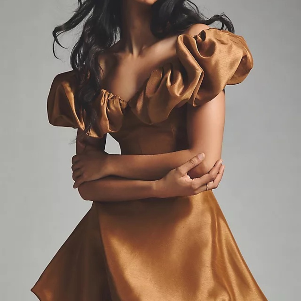 🤎 Boskemper Magnolia Bronze Ruffled Crop Top with Zipper Back | Size S